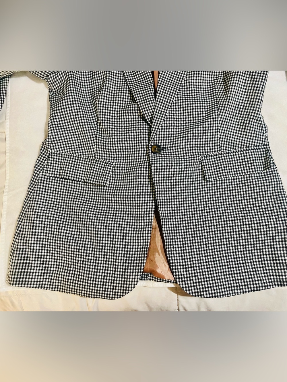 women’s black & white micro houndstooth blazer single-button closure large work - Picture 6 of 12